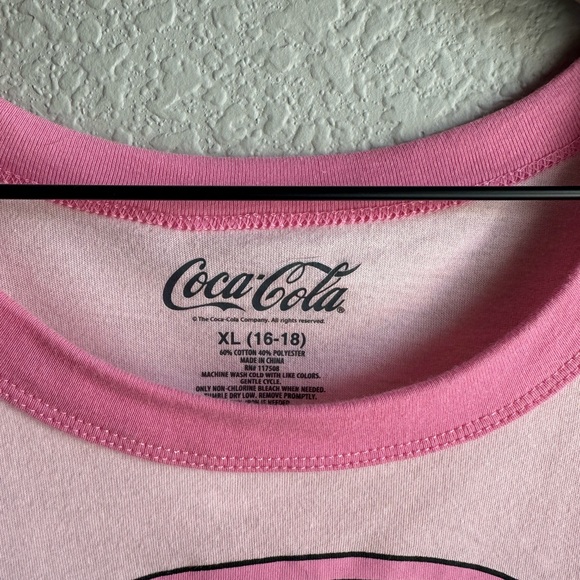 💖Coca-Cola Pink Sunshine Rainbow Crew Neck Ringer T-Shirt - Picture 4 of 4